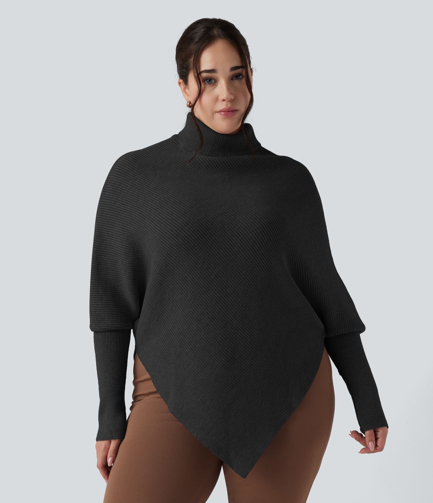 Pull grande taille col montant manches longues à ourlet asymétrique