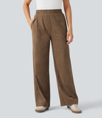 Pantalon ample décontracté suédine taille mi-haute avec poches