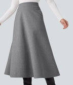 Jupe mi-longue évasée polaire taille haute avec poches