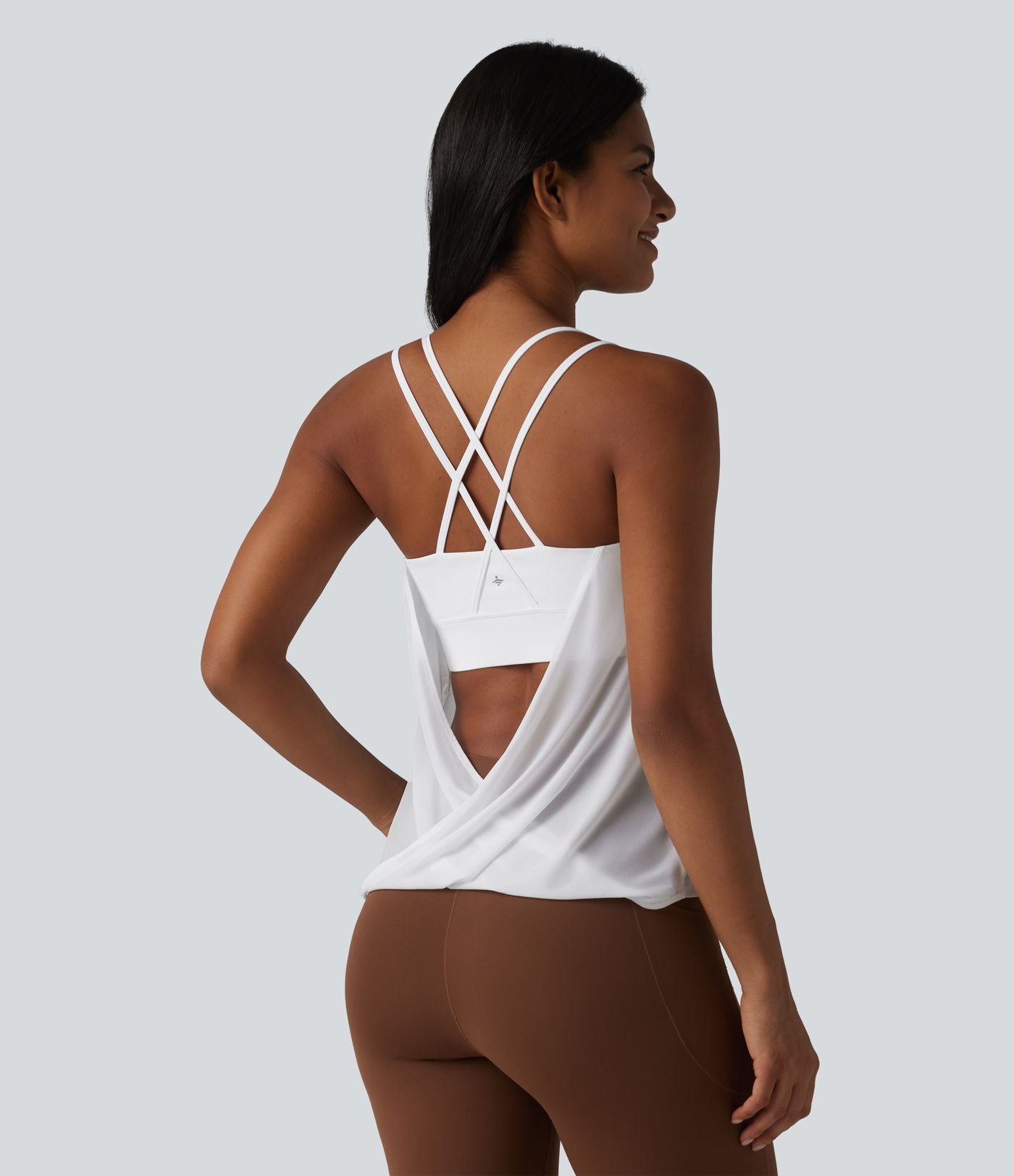 Débardeur de yoga plissé en maille contrastée avec soutien-gorge intégré