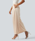 Pantalon habillé large taille haute en satin avec poches