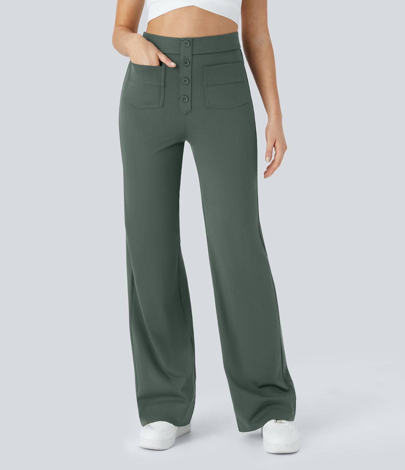 Pantalon taille haute coupe droite DayStretch avec poches