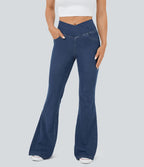 Jean super évasé Halara Flex™ décontracté maille denim extensible délavée effet frais InstantCool taille haute poches croisées