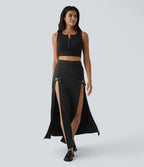 Jupe Casual Maxi 2 en 1 Taille Haute Boucle Décorative Fente