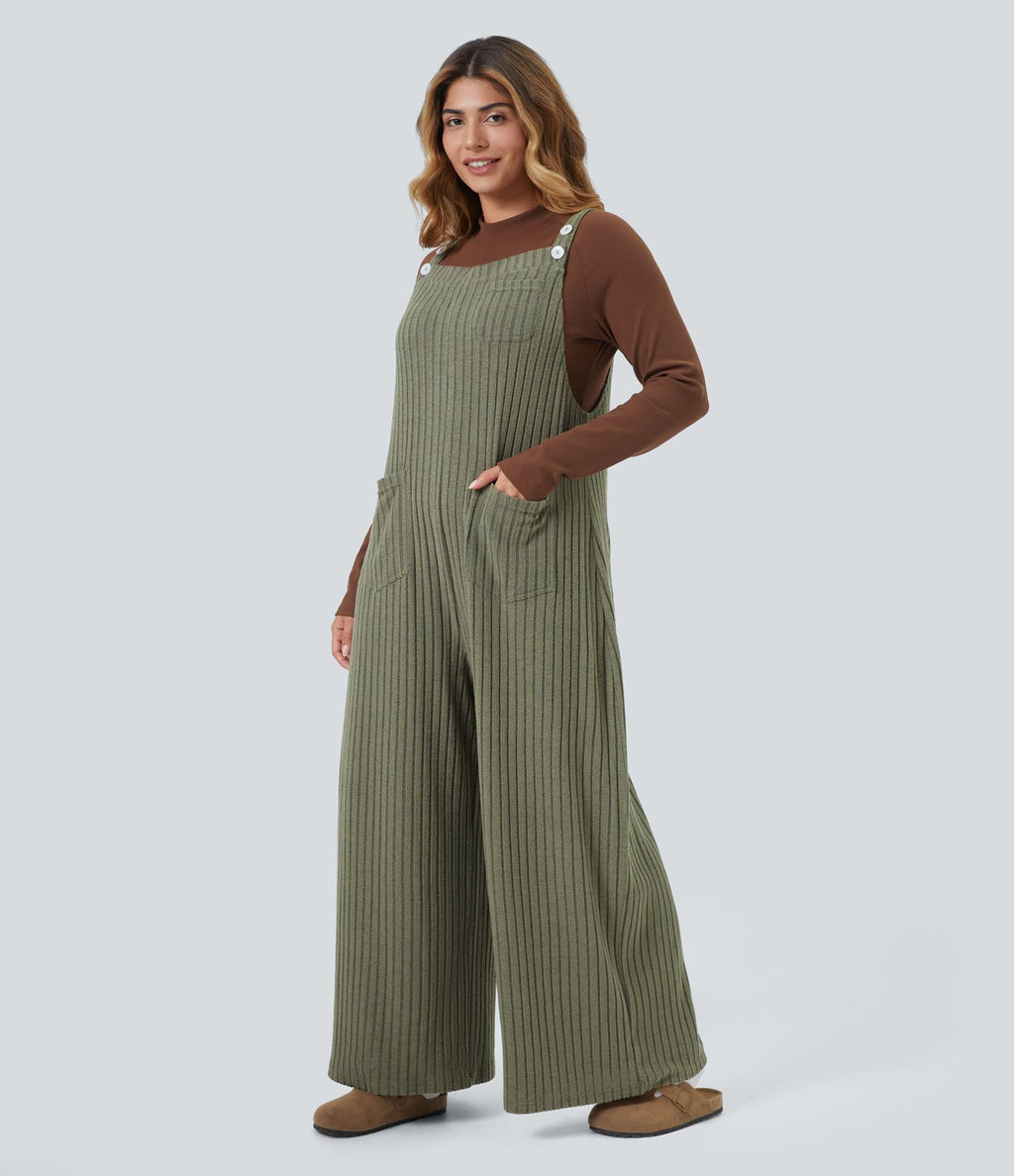 Salopette casual grande taille tricot côtelé avec poches
