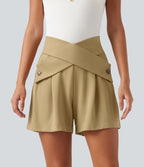 Short habillé taille très haute croisée avec poches, 10 cm