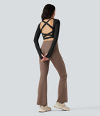 Haut de sport yoga court SoftlyZero™ Airy dos nu croisé col carré effet frais InstantCool manches longues avec passe-pouces, protection solaire UPF50+
