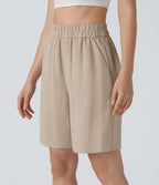 Short Bermuda Décontracté Taille Haute avec Poches Latérales