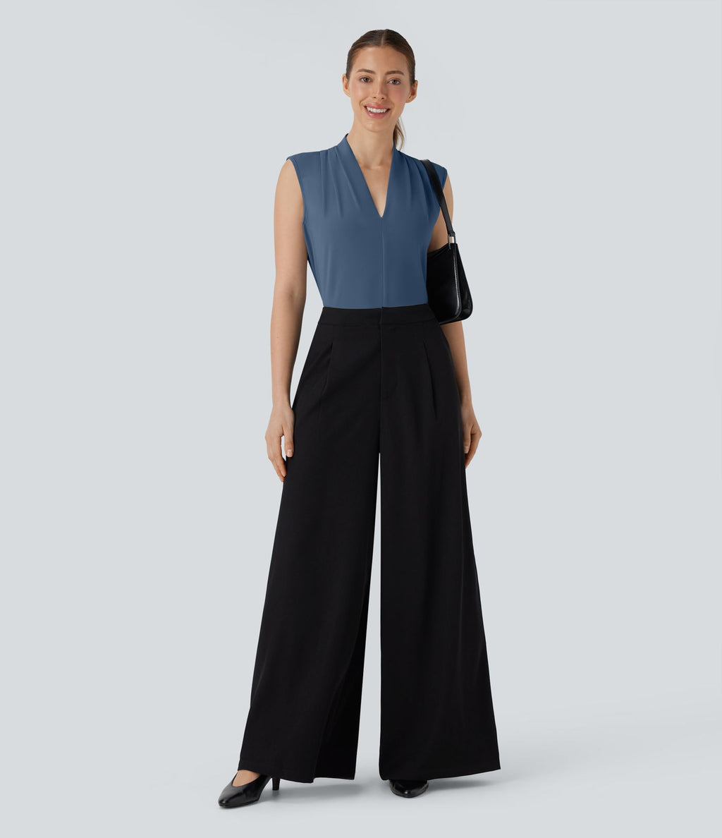 Blouse sans manches col V pour le bureau