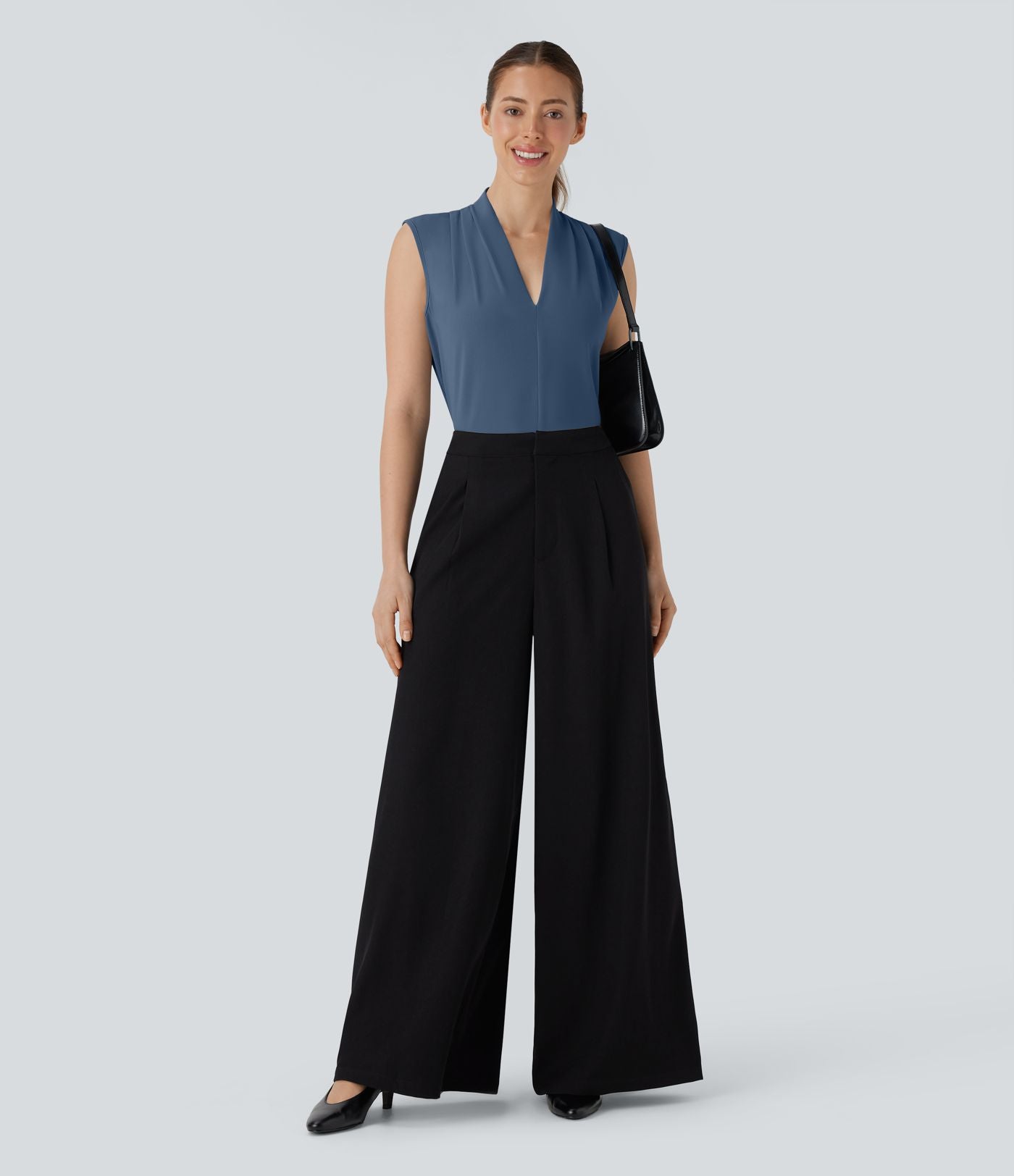 Blouse sans manches col V pour le bureau
