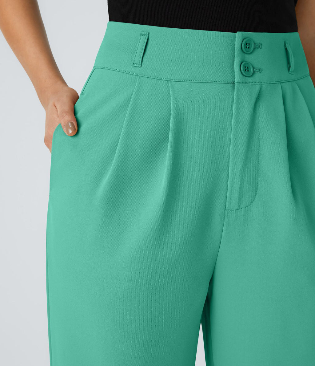 Pantalon de travail Halara Flex™ droit froncé avec poche zippée, taille haute