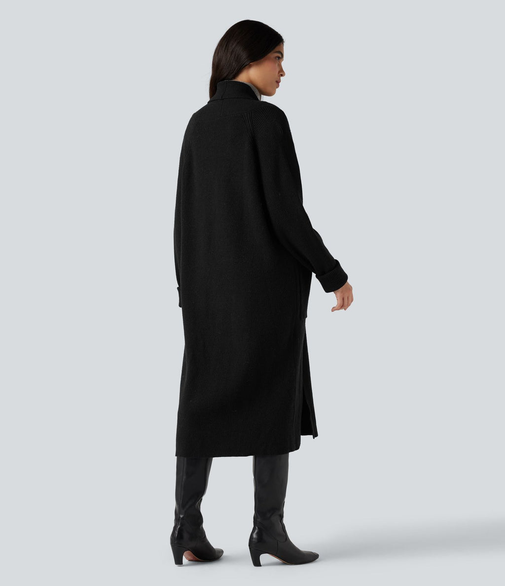 Cardigan long tailleur manches longues avec poches