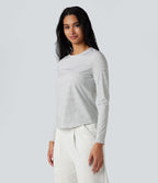 Top de sport yoga rayé ourlet arrondi col rond manches longues