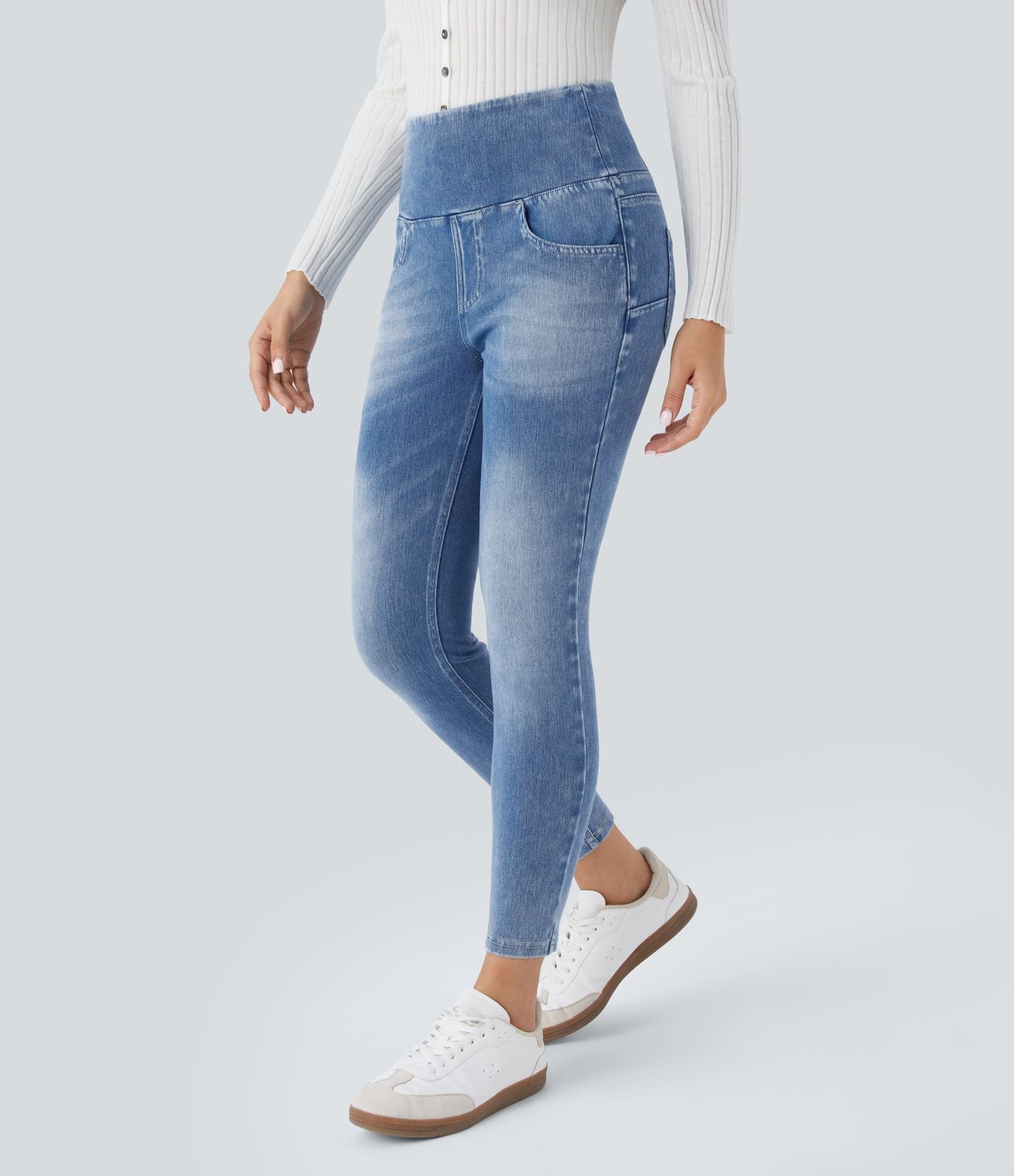 Legging 7/8 décontracté taille haute effet denim avec poches