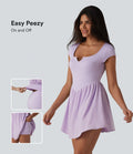 Robe de tennis courte 2 en 1 à manches courtes crantées avec poche - Édition Easy Peezy