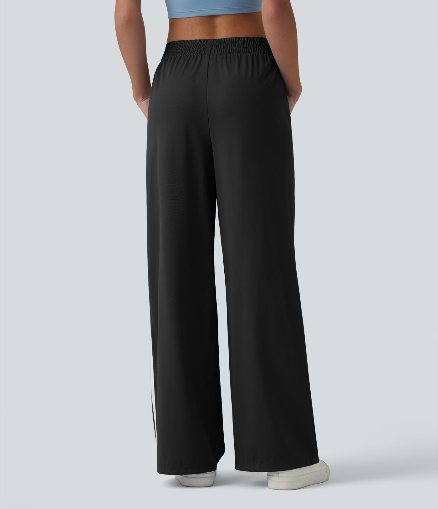 Pantalon décontracté mi-taille coupe droite à séchage rapide à rayures color block avec poches - UPF40+