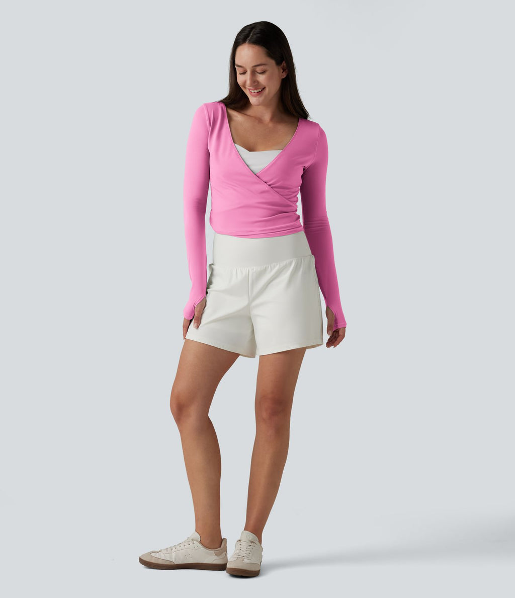 Haut casual SoftlyZero™ cache-cœur à manches longues avec passe-pouces, protection solaire UPF 50+