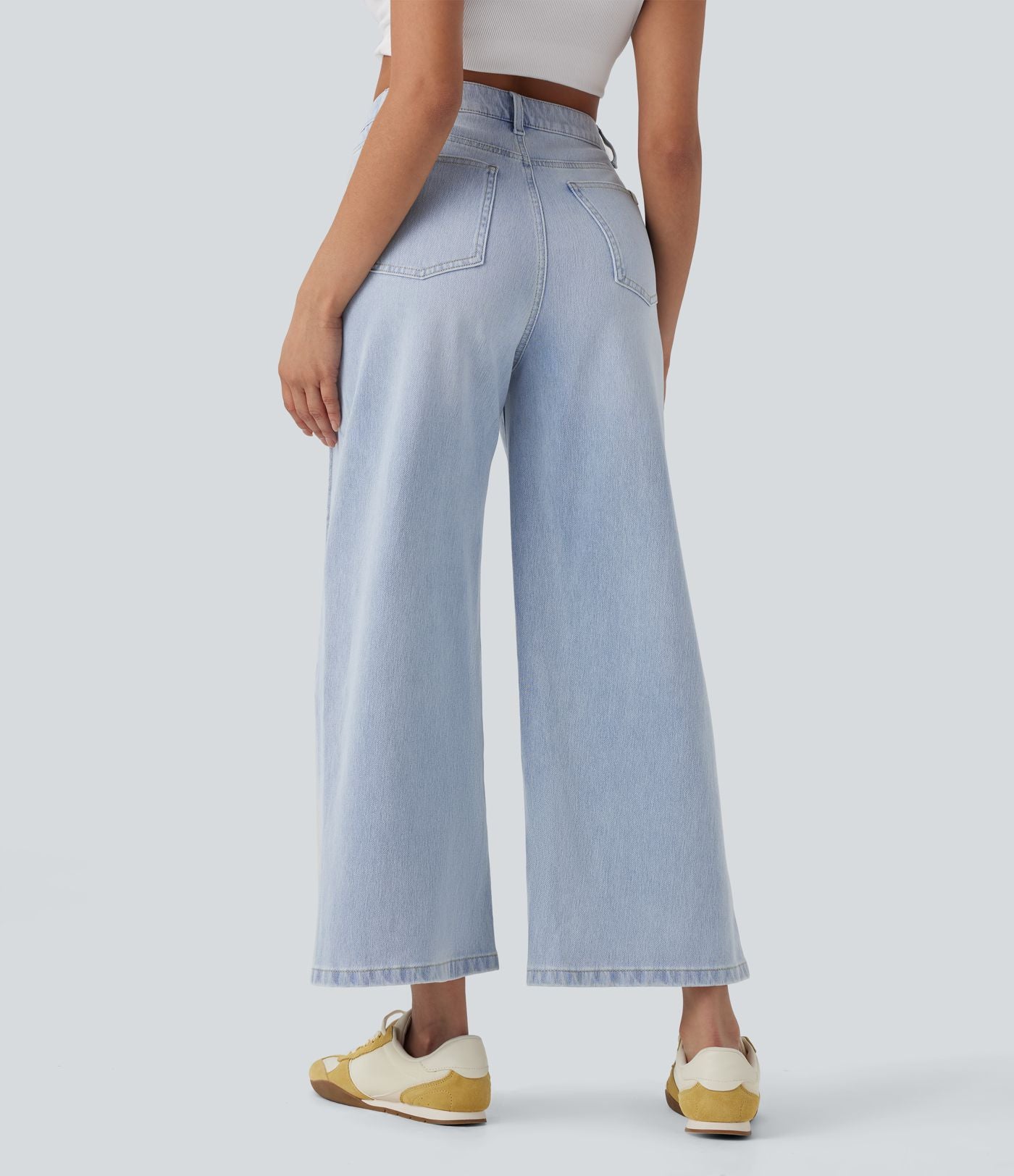 Jean 7/8 baggy décontracté délavé taille haute avec poches Halara Flex™
