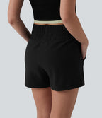 Short casual ample taille haute séchage rapide aspect froissé avec poches