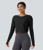 Top de sport yoga SoftlyZero™ QuickDry 2-en-1 dos nu torsadé manches longues avec trous pouces