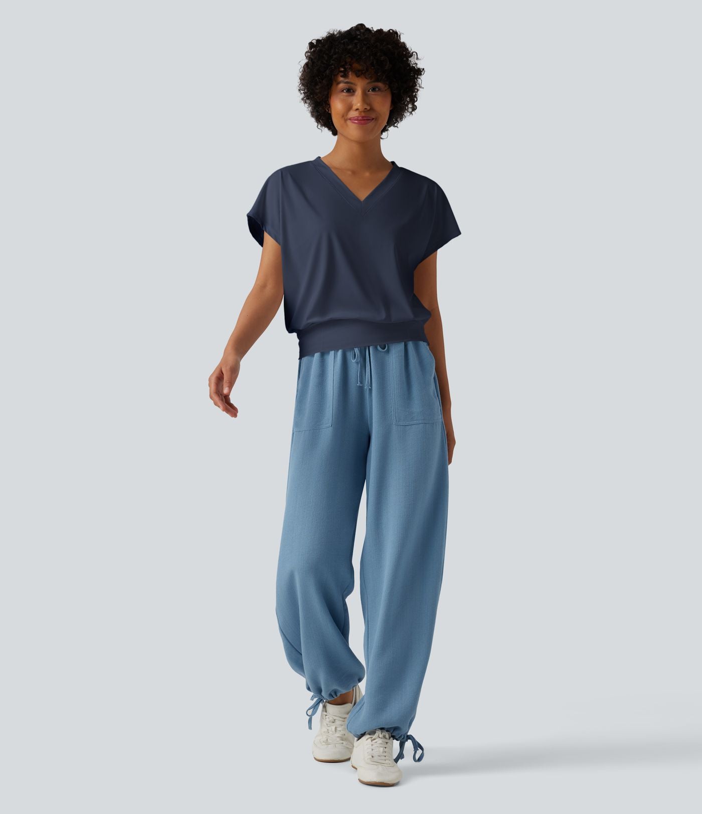 Haut de sport yoga oversize col V à manches courtes effet frais InstantCool à séchage rapide