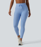 Legging de sport maille côtelée gainant à séchage rapide taille haute avec cordon de serrage et poches - UPF50+