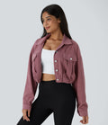 Veste Casual en Velours Côtelé à Boutons Poches Col Court
