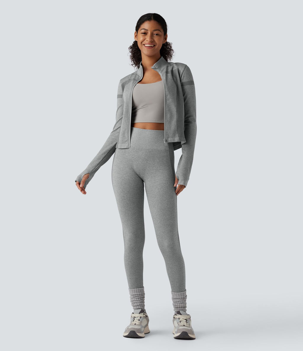 Veste de yoga chaude OneForm Seamless Flow col montant zippée à manches longues avec passage de pouce