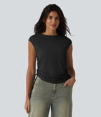 T-shirt casual col rond à manches courtes couvrantes avec cordon de serrage