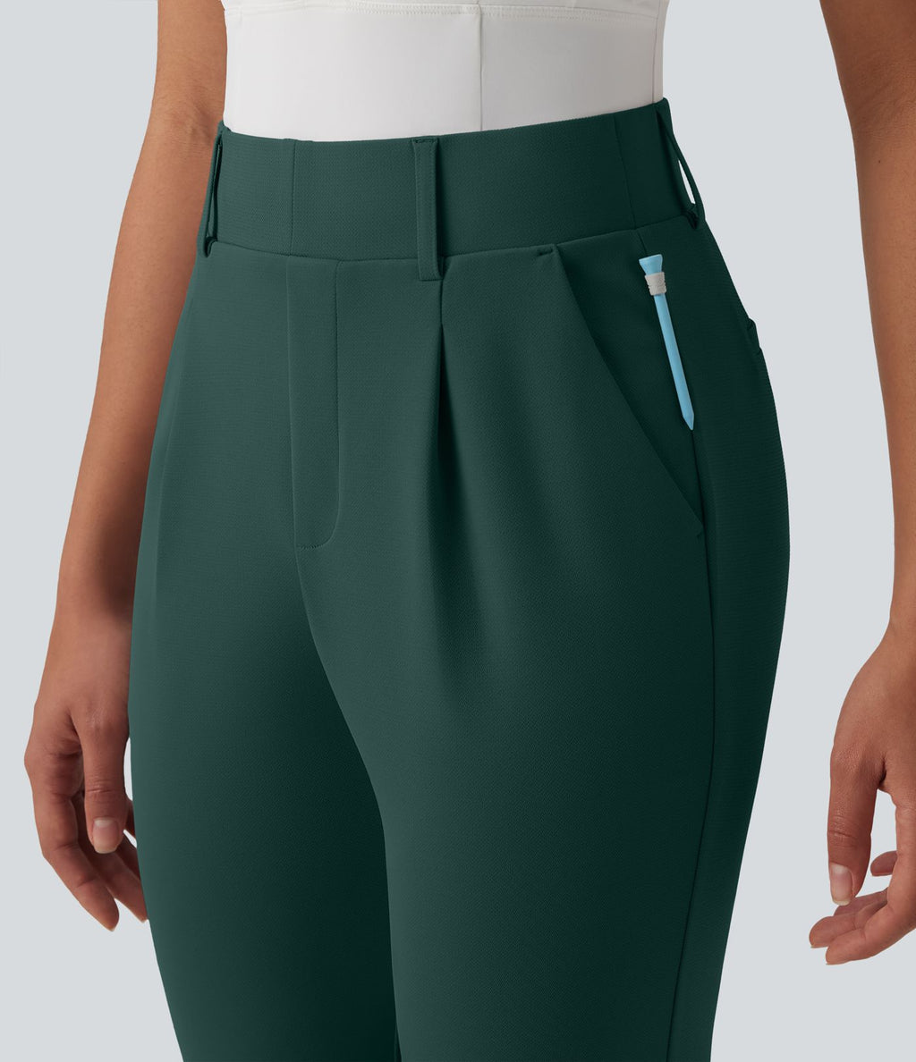 Pantalon de golf fuselé crêpe taille haute avec poches