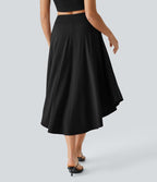 Breezeful™ Jupe Taille Haute Casual Midi Séchage Rapide Fluide Fentes Latérales Nouées 2 en 1