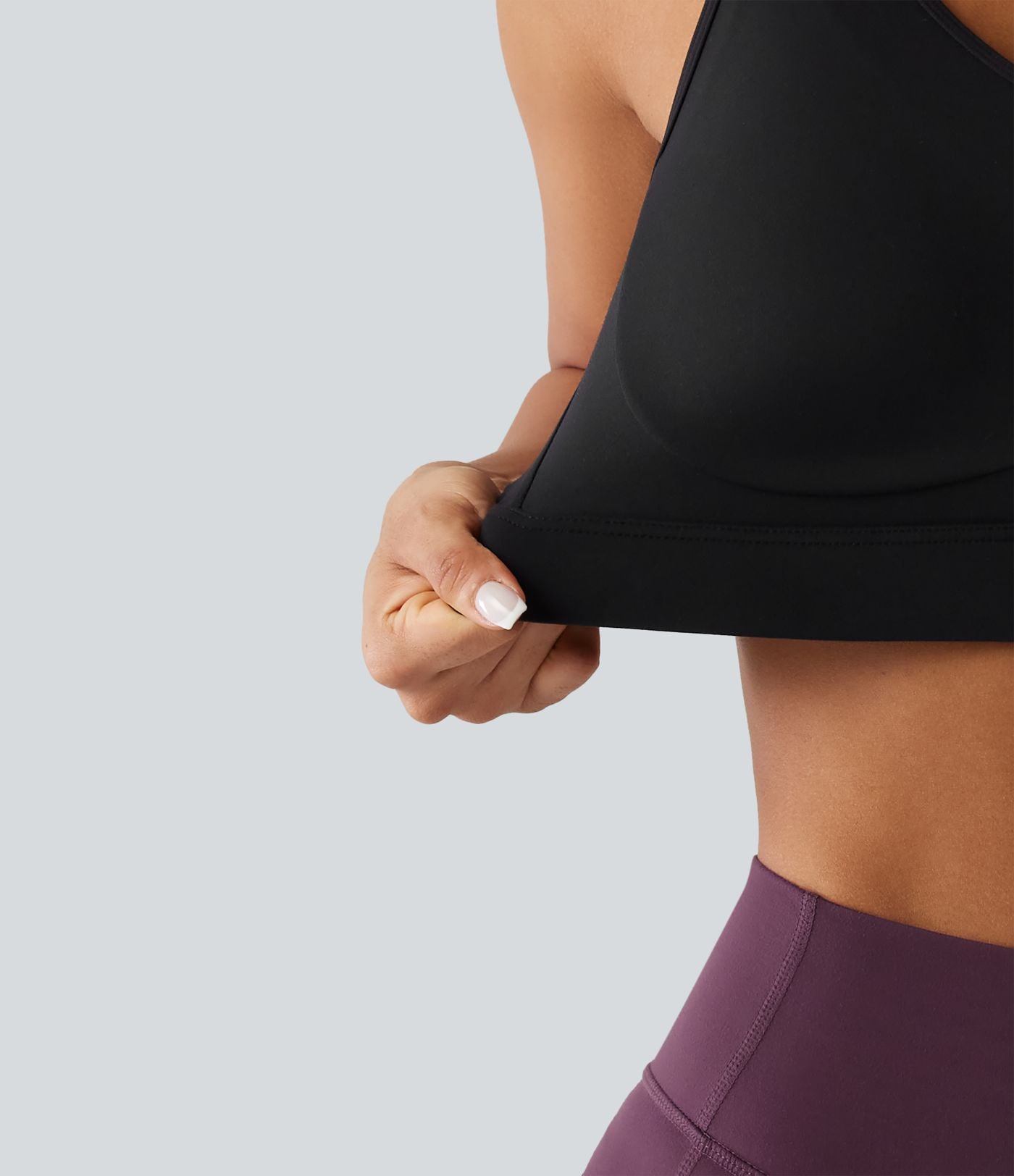 Brassière de sport de running maintien fort col V dos nu avec boucle ajustable et coussinets non amovibles