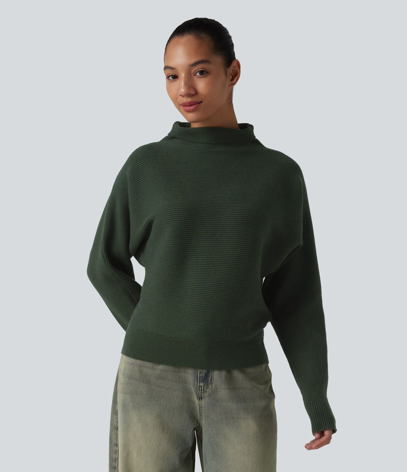 Pull casual col montant à manches chauve-souris