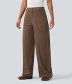 Pantalon décontracté large en velours côtelé taille haute avec poches