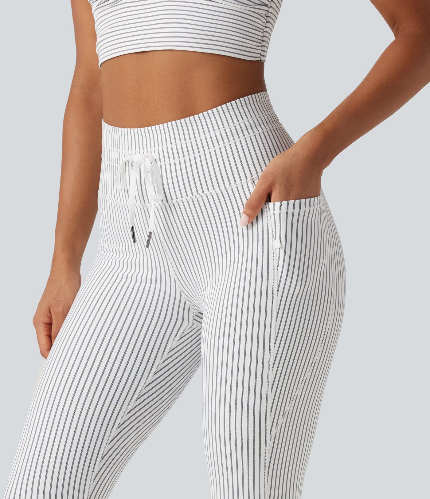 Legging de yoga rayé taille haute avec cordon de serrage et poches