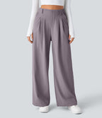 Pantalon Tailleur Large Fluide Halara Flex™ Gaufré Taille Haute Poches Latérales