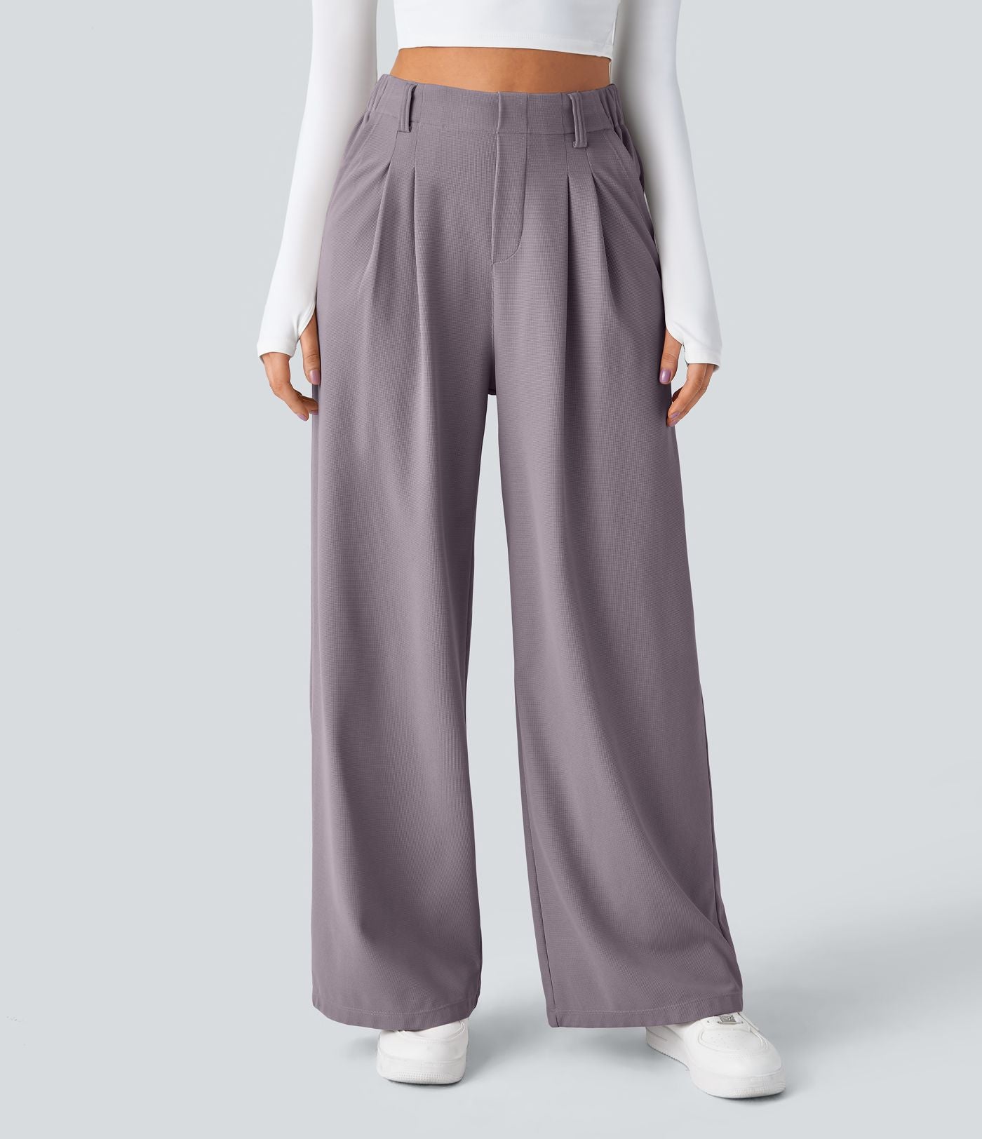 Pantalon Tailleur Large Fluide Halara Flex™ Gaufré Taille Haute Poches Latérales