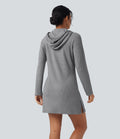 Robe active mini de randonnée maille côtelée à capuche manches longues avec poche