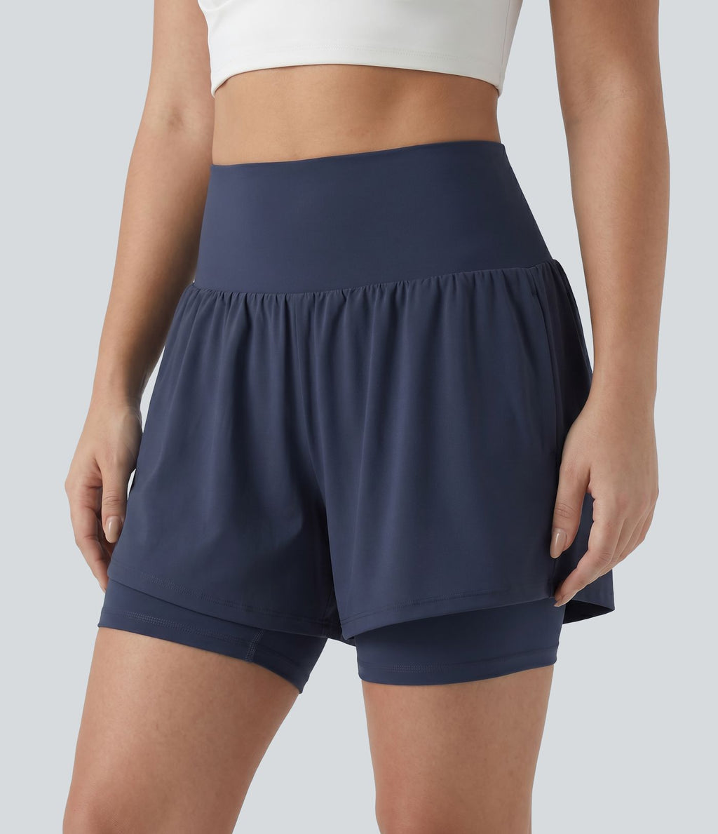 Short de yoga 2-en-1 grande taille à taille très haute en SoftlyZero™ Airy à effet frais InstantCool 17,5 cm avec poches