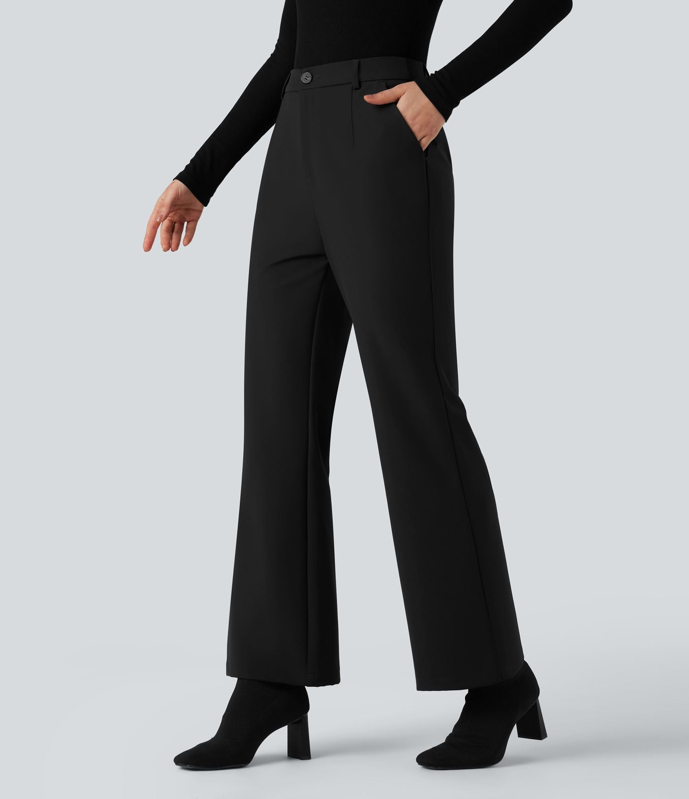 Pantalon tailleur évasé taille haute avec poches