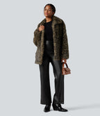 Manteau fausse fourrure col chemise manches longues avec poches