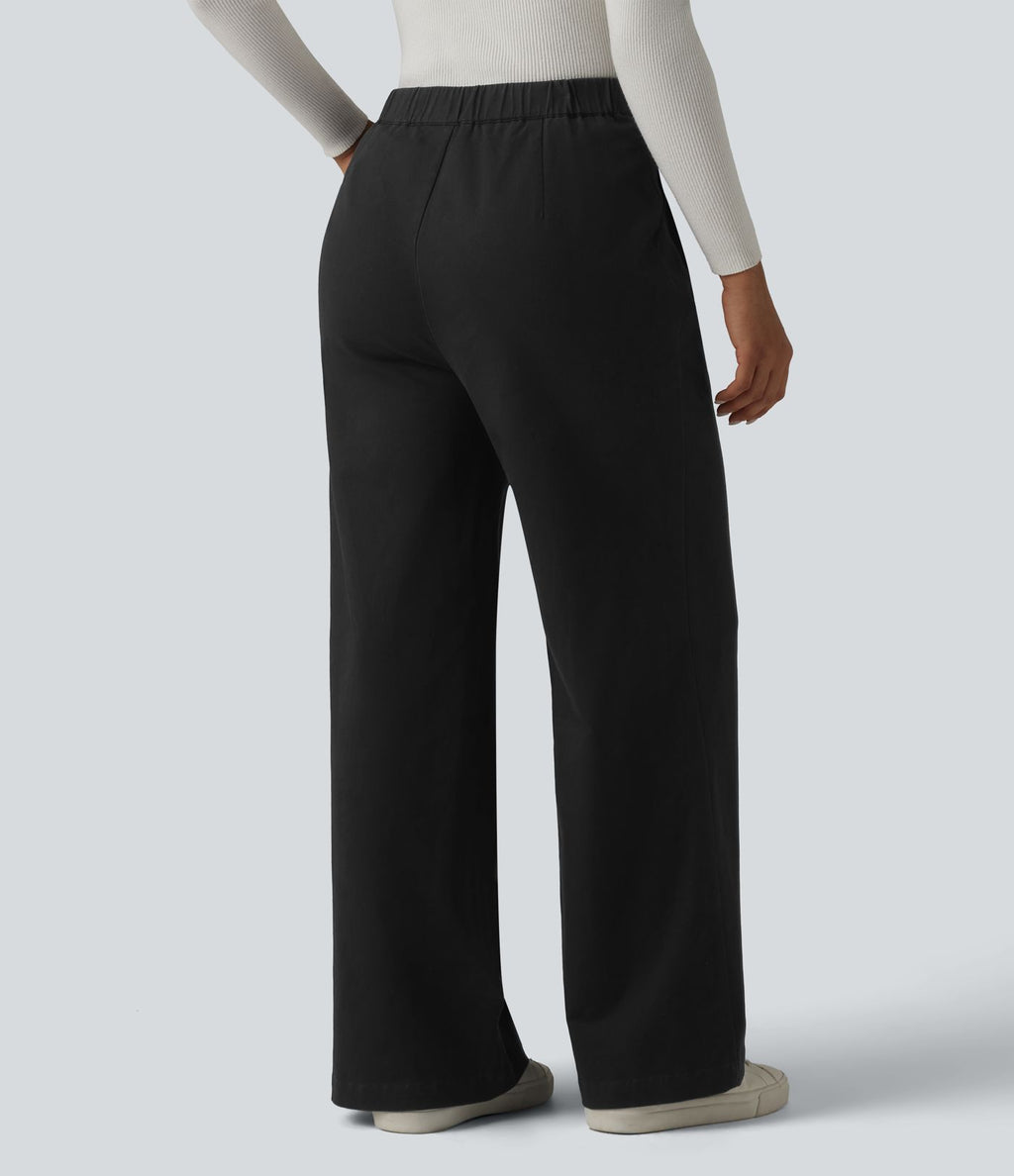 Pantalon tailleur chino large en coton taille haute avec poches
