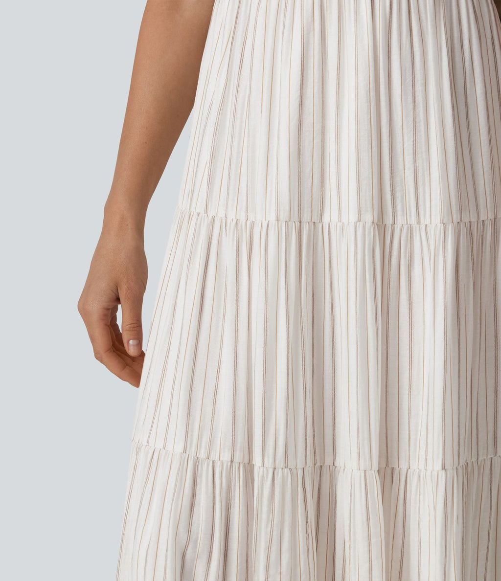 Robe longue fluide à rayures et col en V