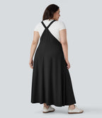 Robe chasuble décontractée grande taille mi-longue fluide à séchage rapide Breezeful™ avec bretelles ajustables boutons et poches