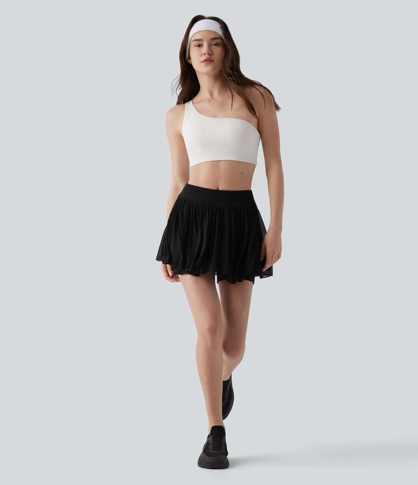 Jupe-short de tennis mini 2-en-1 taille mi-haute mesh contrasté avec poche