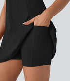 Softlyzero™ Airy Robe de danse courte évasée dos-nu 2-en-1 avec dos nageur, bretelles ajustables et poches latérales - Édition Easy Peasy