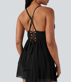 Robe courte mesh à volants dos nu lacée - Bonnets E-G