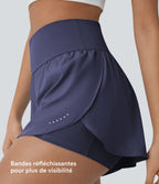 Softlyzero™ QuickDry Short de course à pied 2-en-1 taille haute à ourlet croisé avec pois réfléchissants et poches latérales