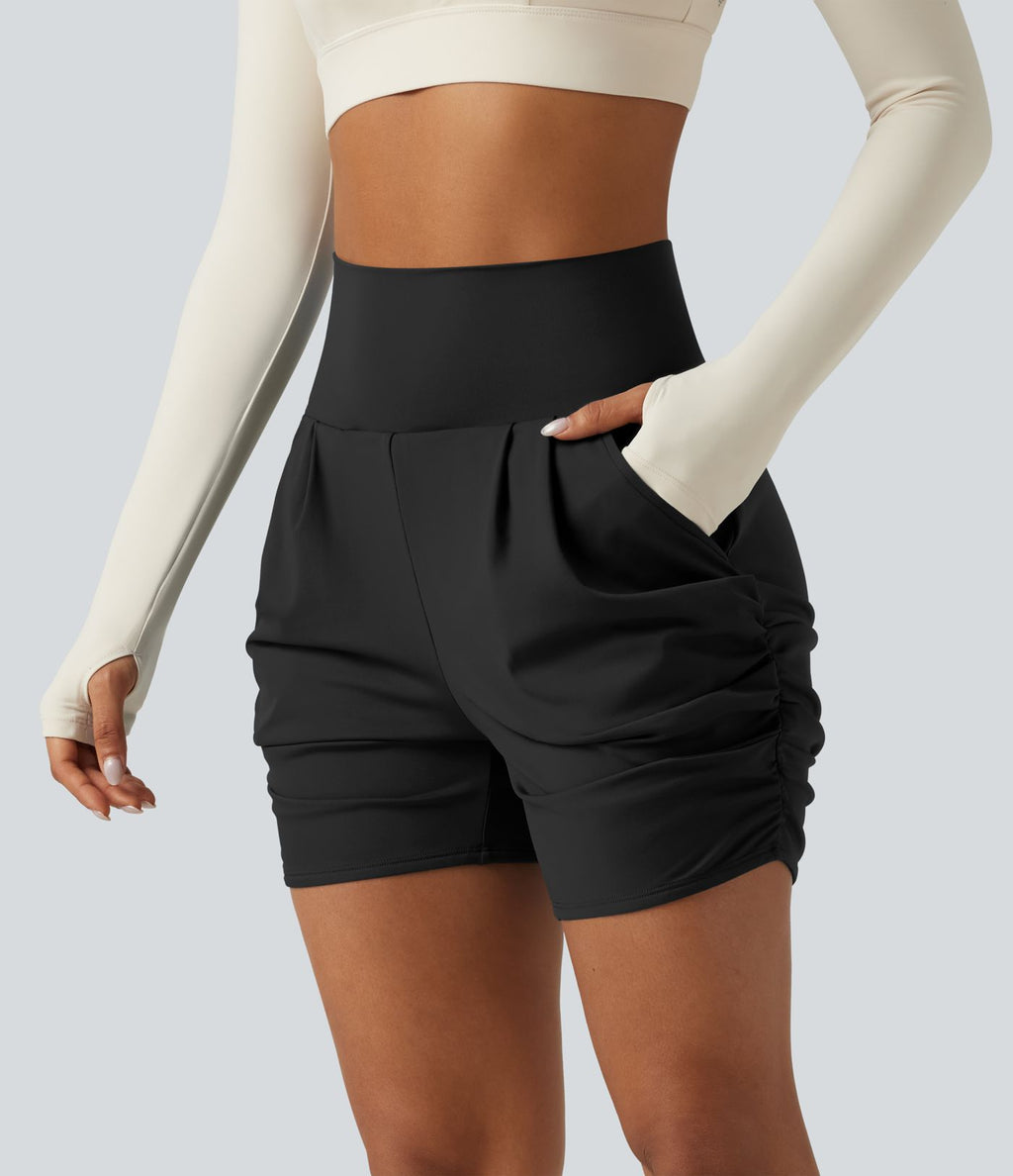 Short de yoga SoftlyZero™ 13 cm Airy effet frais InstantCool taille haute froncé avec poches