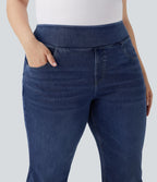 Jean décontracté Halara Flex™ grande taille bootcut taille haute en maille extensible délavée avec multiples poches